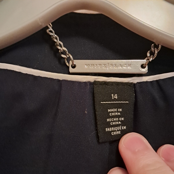 White House Black Market Blazer Jacket Women's 14 Blue Tweed Fringe Chain Formal - Picture 4 of 10